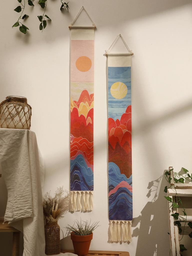 Macrame Tapestry Sunset Sunrise Handmade Wall Tapestries Boho Art Home Decoration Wall Hanging for Living Room Bedroom Ornament