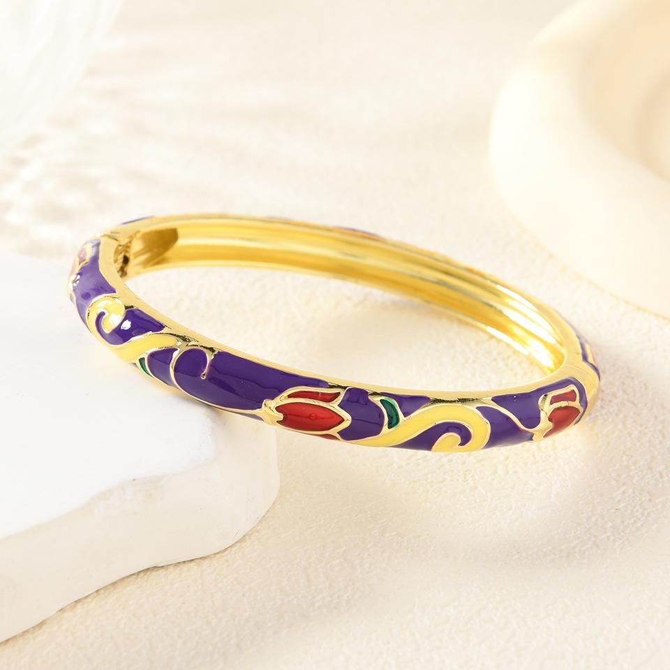 New Retro Women's Red Flower Dripping Enamel Antique Style Versatile Bracelet