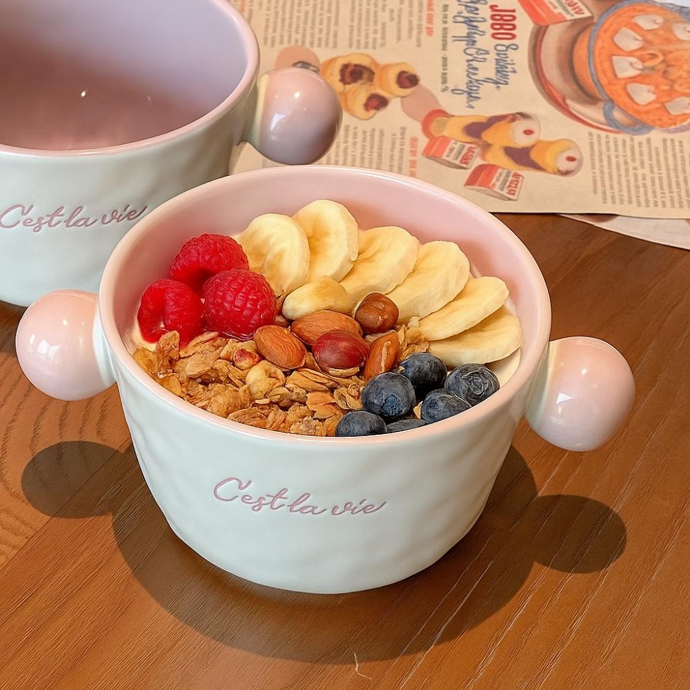 

Light Luxury Dual Ear Ceramic Bowl Fashionable Oat Bowl Salad Bowl Breakfast Bowl Home фіолетовий