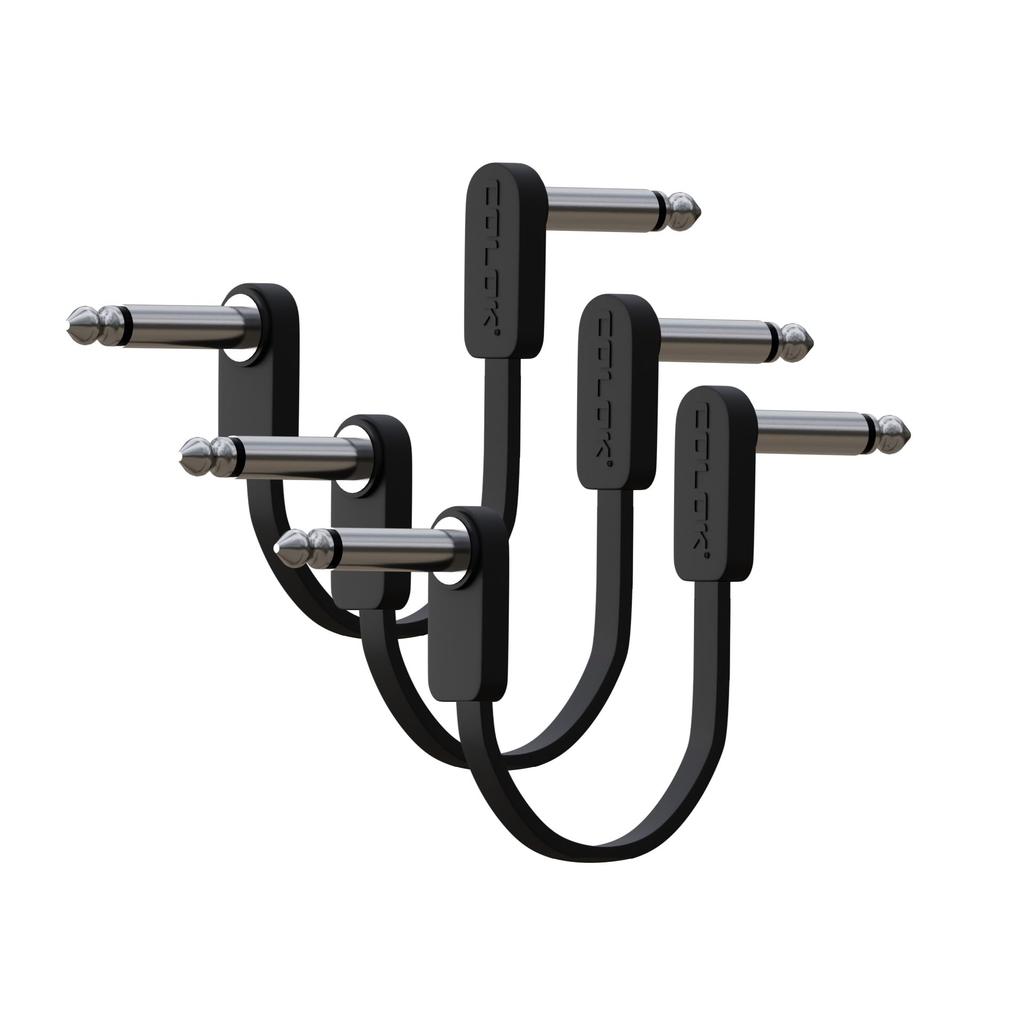 GIMI 10cm Color Patch Cables, Space-Saving Flat Cables for Guitar Effects Pedals, L-L Type, 3-Pack (Black - 3 Cables, 10cm)