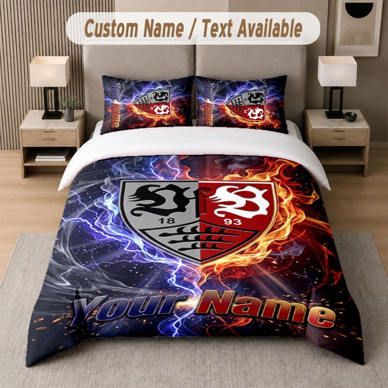 Custom Bedding Set VfB Stuttgart FC Pattern, Print Name Text 1 Duvet Cover plus 2 Pillowcases Home Textile
