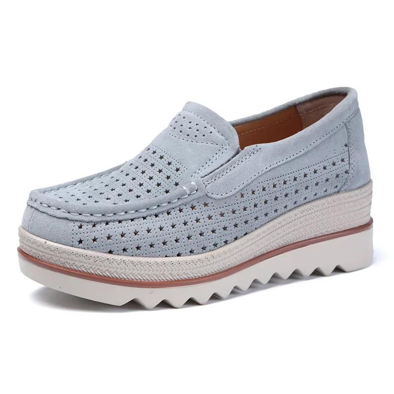 Women Wedges Platform Loafers Ladies Elegant Genuine Leather Moccasins Shoes Woman Autumn Slip on Casual Women's Shoes