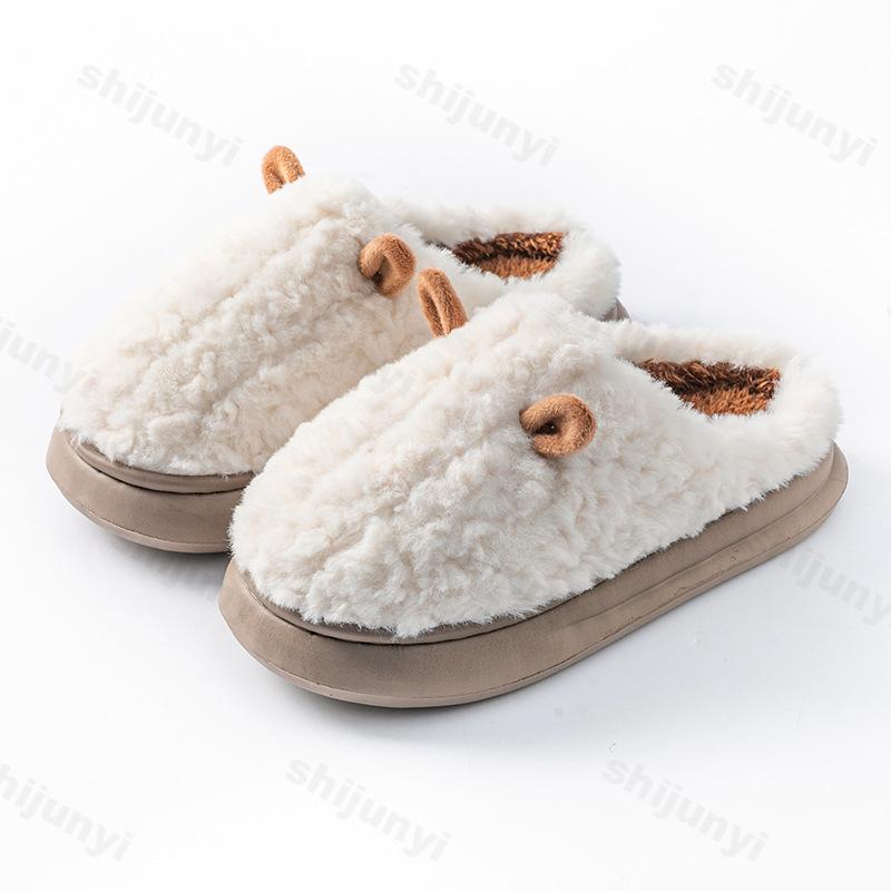 Fashion Couple's Home Slippers Winter Cute Thick Warm Indoor Women Cotton Slippers Lightweight Comfortable Non Slip Soft Sole Men Flats