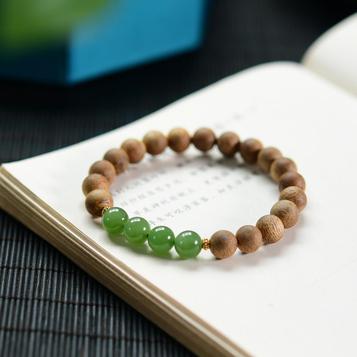 Hetian Jade & Jadeite Bracelet with 925 Silver and Agarwood Agarwood