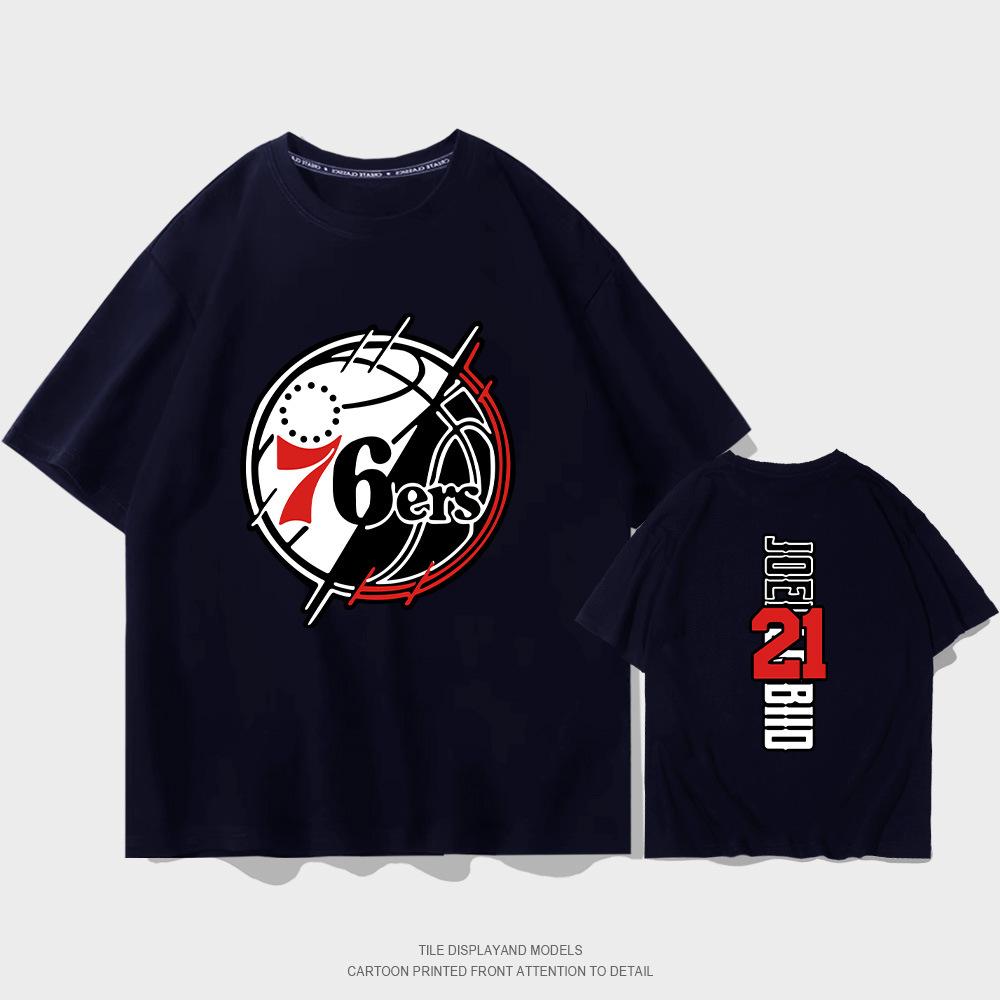 Summer short-sleeved men's and women's Philadelphia 76ers No. 21 jersey short-sleeved T-shirt cotton round neck basketball sports and leisure