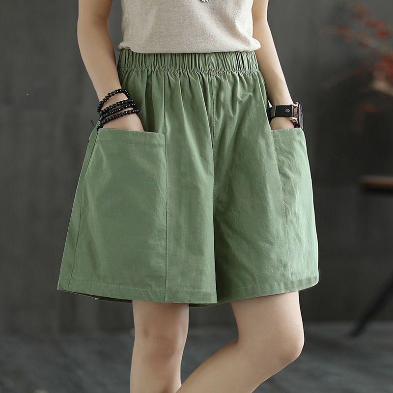 Women's Summer Casual Wide-Leg High Waist Plus Size Wool Shorts with Slimming Fit and Pockets