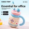 Flower Apple Umbrella Cat Print Large Capacity Stainless Steel Insulated Cup With Handle And Straw For School And Home Use
