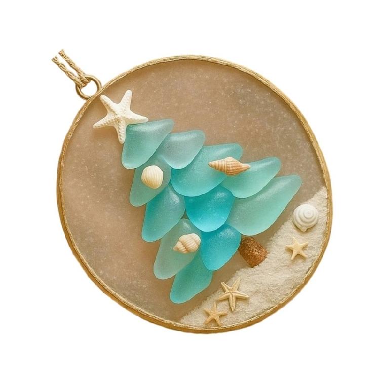 Acrylic Christmas Tree Ornament Decorative Sea Glass Coastal Holiday Accent Pendant Unique Religious Gift
