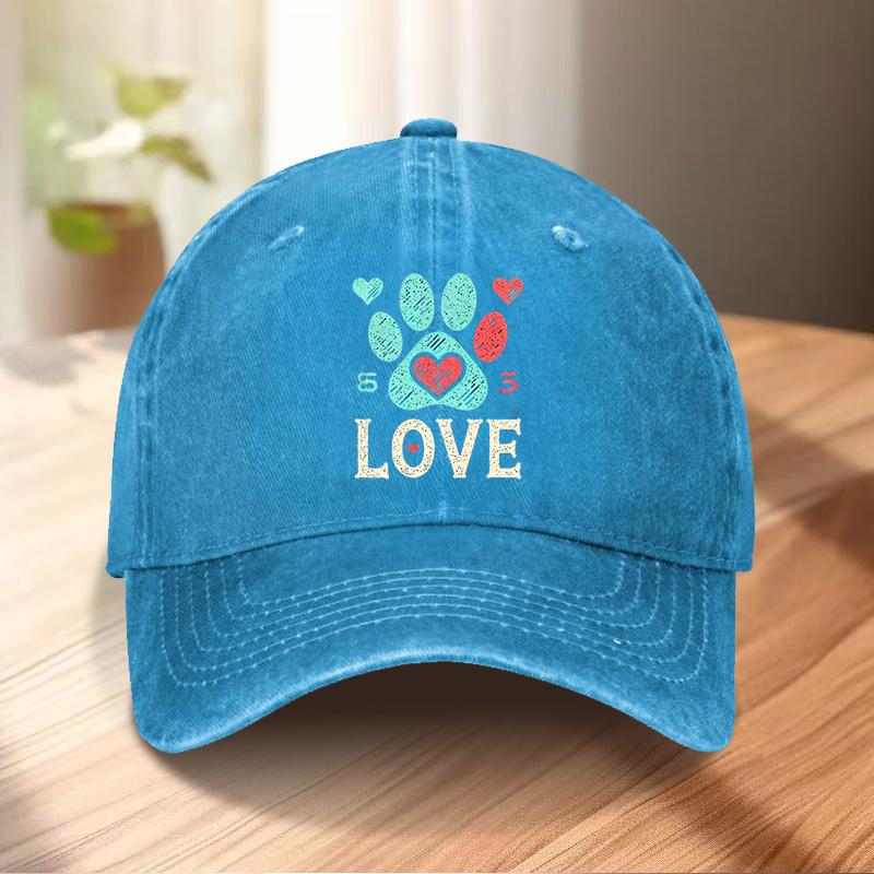 Paw Print Love Graphic Baseball Cap Adjustable Polyester Casual Summer Unisex Trucker Hat