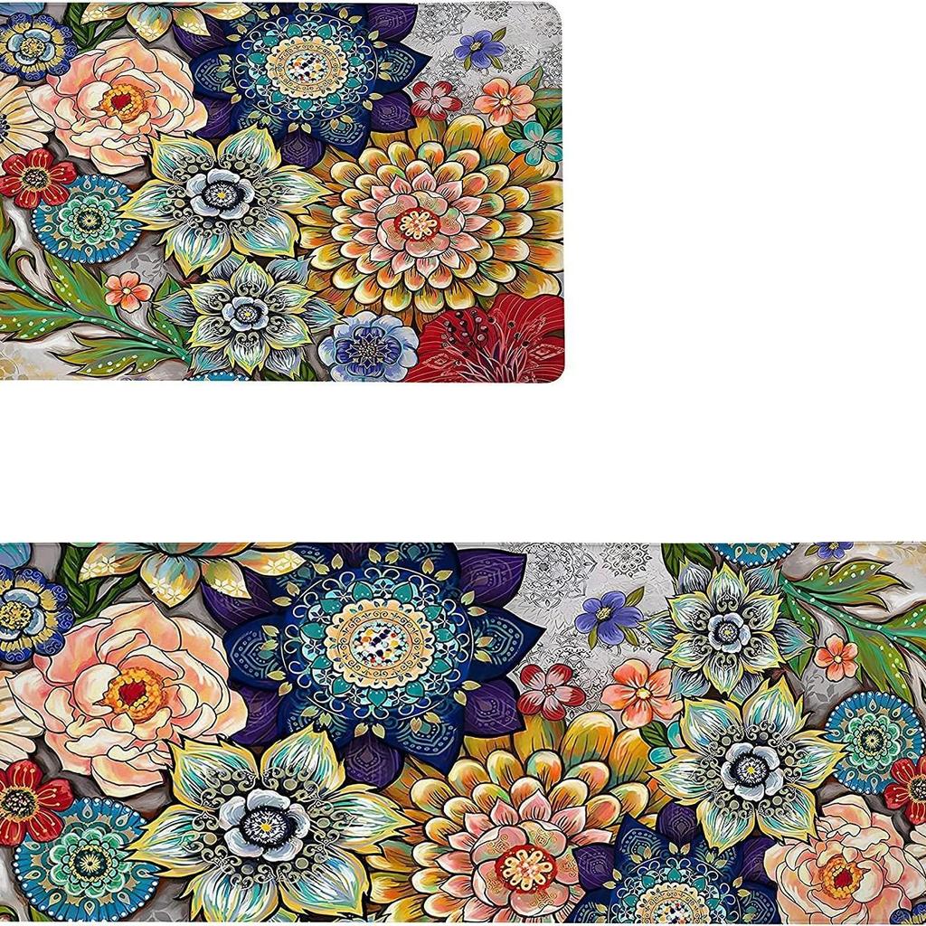 Floral Long Runner Kitchen & Entryway Doormat - Dirt-Resistant Decorative Floor Mat