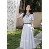 Luxiangnan Women's Blue Stripe Short-Sleeve Midi Dress