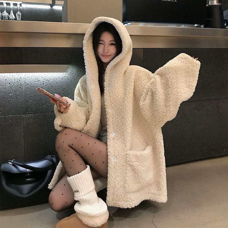 

Зимнее женское флисовое пальто в корейском стиле, утолщенное, свободного кроя, модная приталенная хлопковая куртка S бежевый