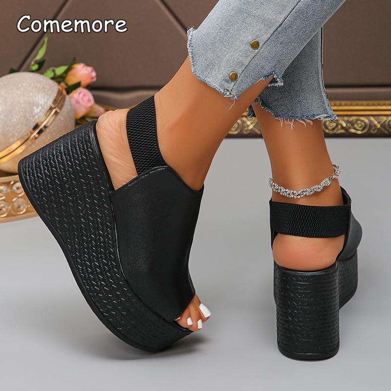 Fish Mouth Chunky Platform Sandals for Women Thick Sole Wedge Sandals with Elastic Band Summer Fashion High Heel Sandalias Mujer