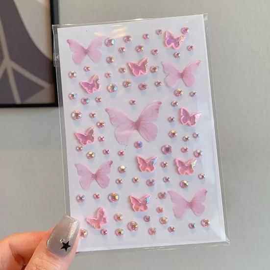 Cartoon Butterfly Rhinestone Face Stickers for Kids Self-Adhesive Gem Stickers for Stage Performance Makeup DIY Girl Dress Up Party Props