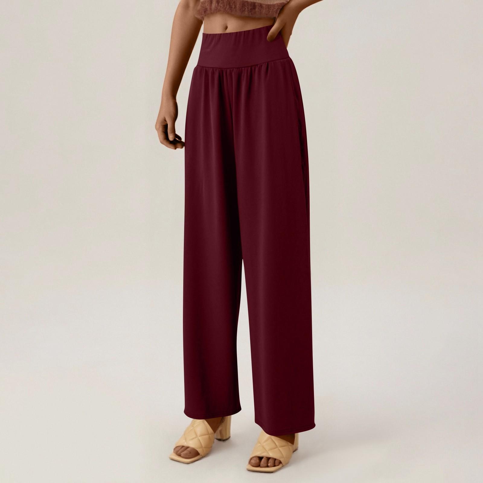 

Женские модные мешковатые штаны для йоги с высокой талией, повседневные широкие брюки XL винный