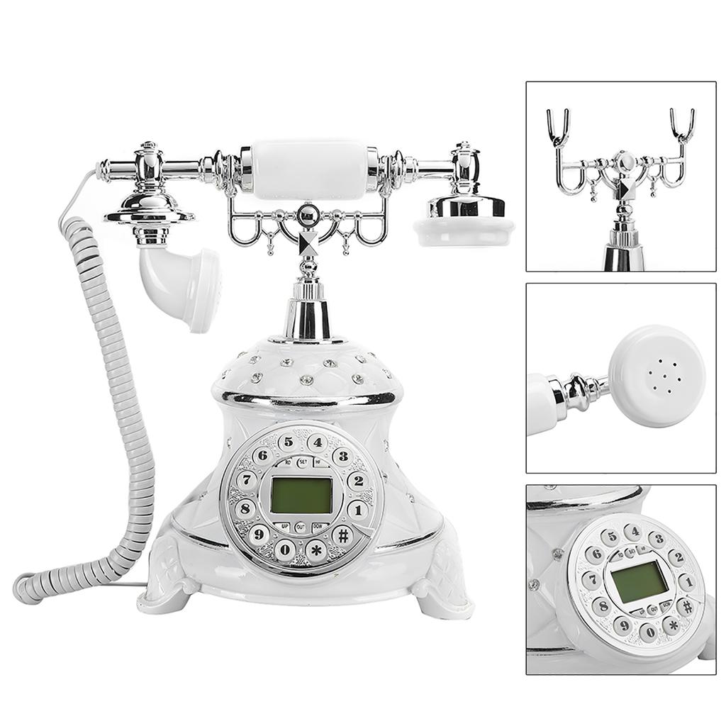 European Style White Embed Rhinestones Vintage Antique Old Telephone Home Landline