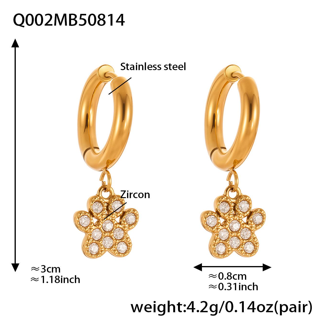 Qiong Yao Zirconium 5A Diamond Stainless Steel Bear Paw Earrings, PVD Color-Retaining