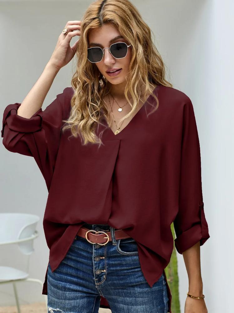 Summer T Shirt Women Chiffon Sexy 2025 V Is Gotten Loose Shirt Fashion long-sleeved Female Tee Tshirts