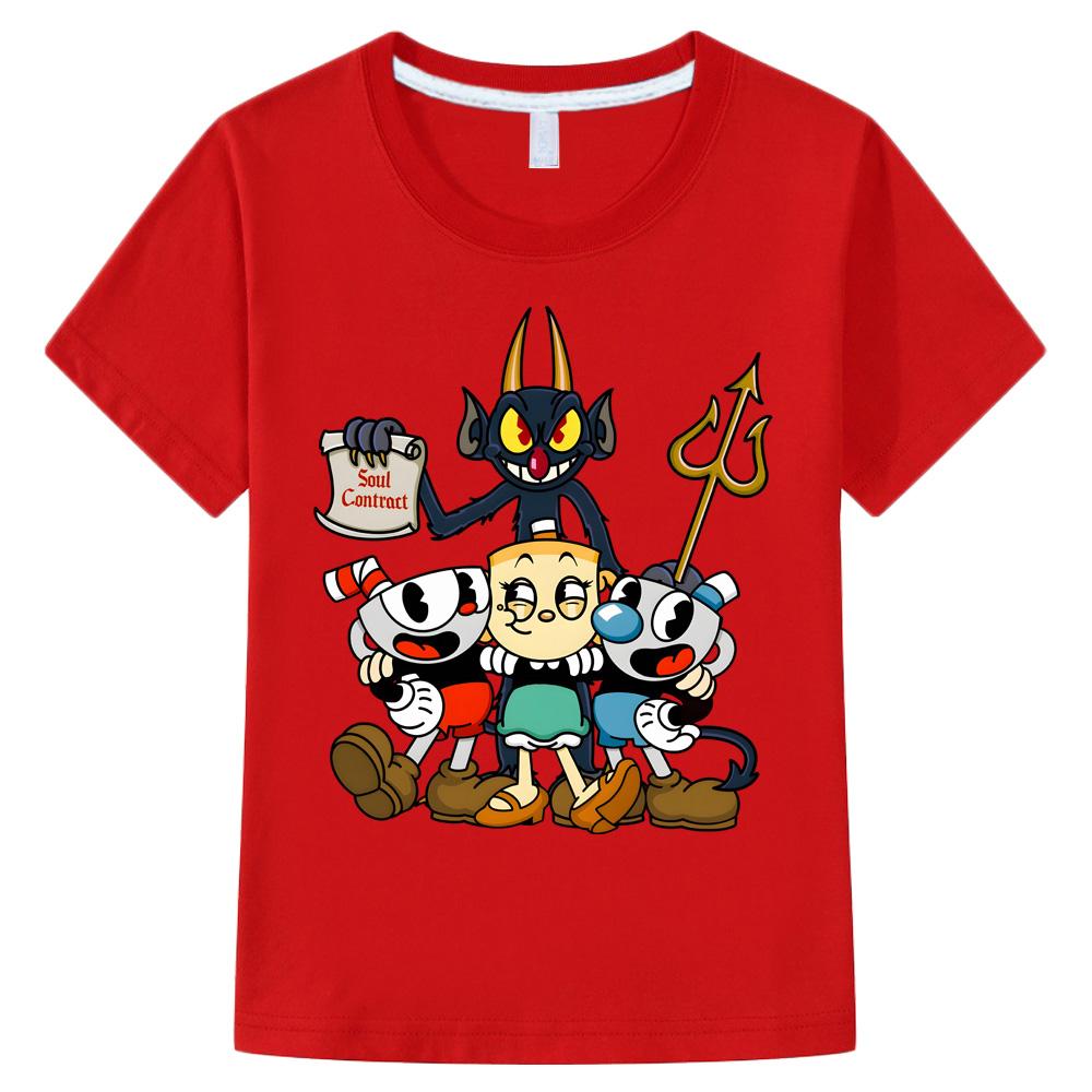 

Kawaii Cuphead TEE Cuphead & Mugman Devil s Dice T-shirt Boys Girls Kids Clothing Tops Short Sleeve Sports Fashion Streetwear Tees 160 червоний