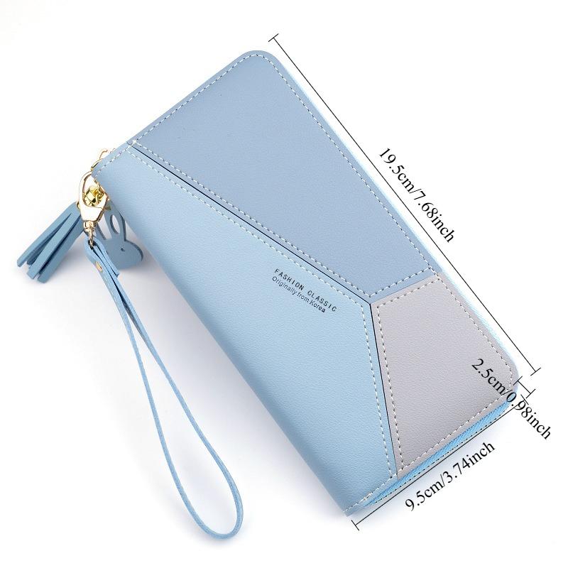 New Women's Wallet Women's Long Clutch Bag Fashionable Contrasting Color Zipper Tassel Large Capacity Wallet Mobile Phone Bag