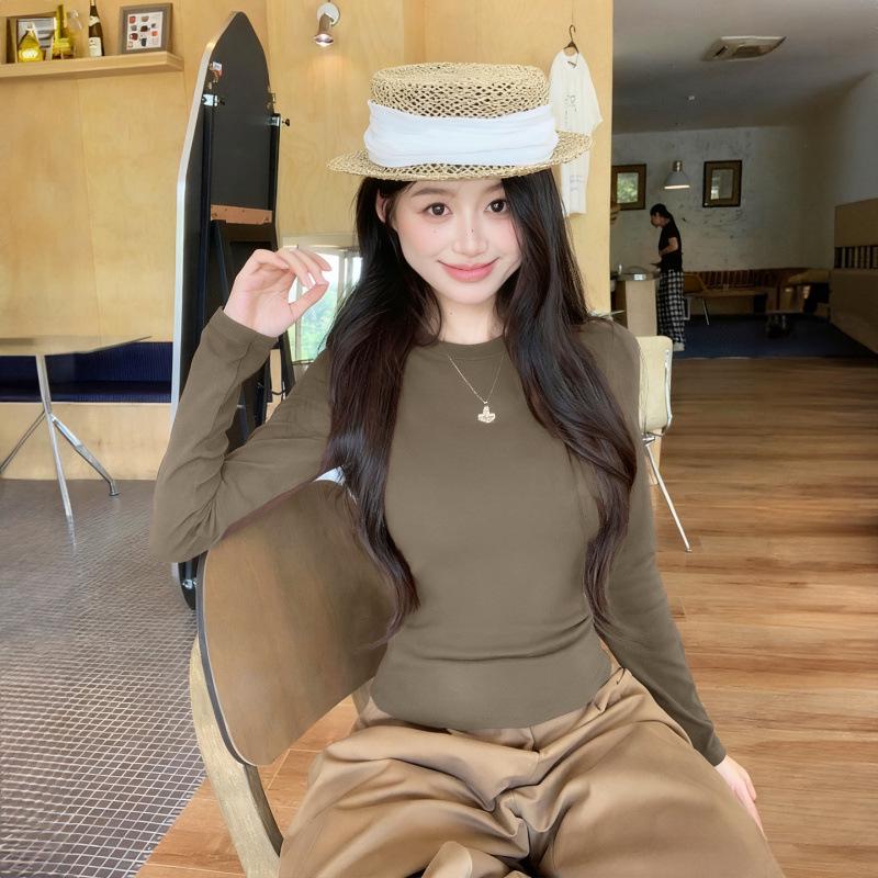 2025 Women's Slim Fit Long Sleeve Straight Shoulder T-shirt - Autumn/Winter Base Layer