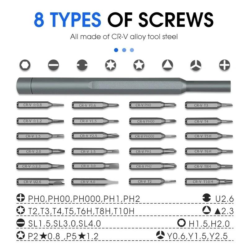 25 IN 1 Hand Screwdriver Set Precision Handle Portable Hand Tool Kits Wireless Cordless Small Bits for Phone Watch Camera Repair