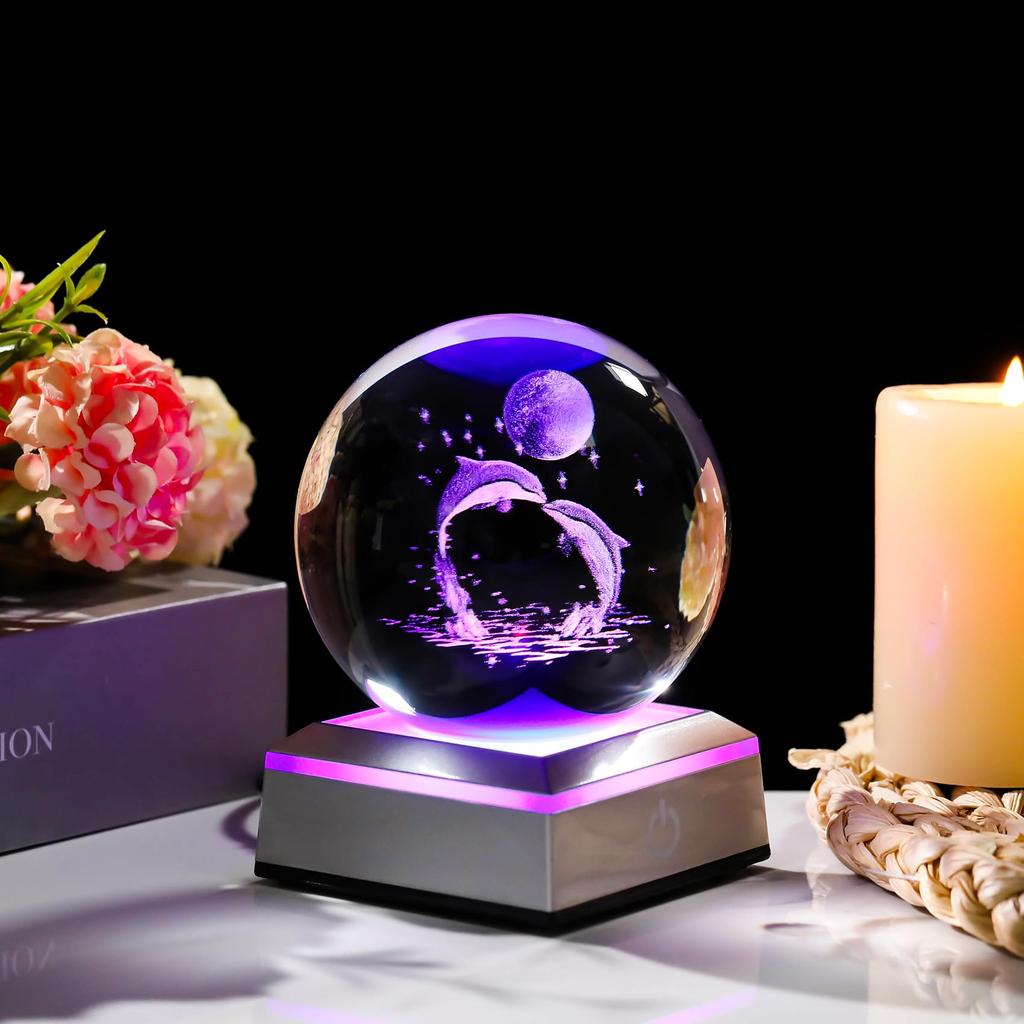 Kertari K9 Crystal Ball Pair of Dolphins Ornament Birthday Gift for Men and Women Popular Interior Decor Animal Figurine Stylish Relaxing Dolphin