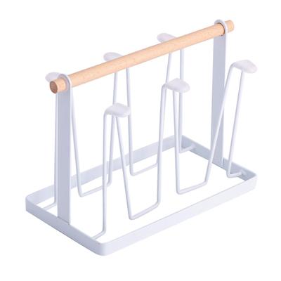 Cup Drying Rack 6 Hooks Wooden Handle Electroplating Iron Art Space Saving 13x23.5x18.5cm Mug