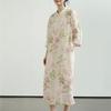 Johnature Women Vintage Print Floral Dress Stand Seven Sleeve Summer Button Chinese Style Dresses