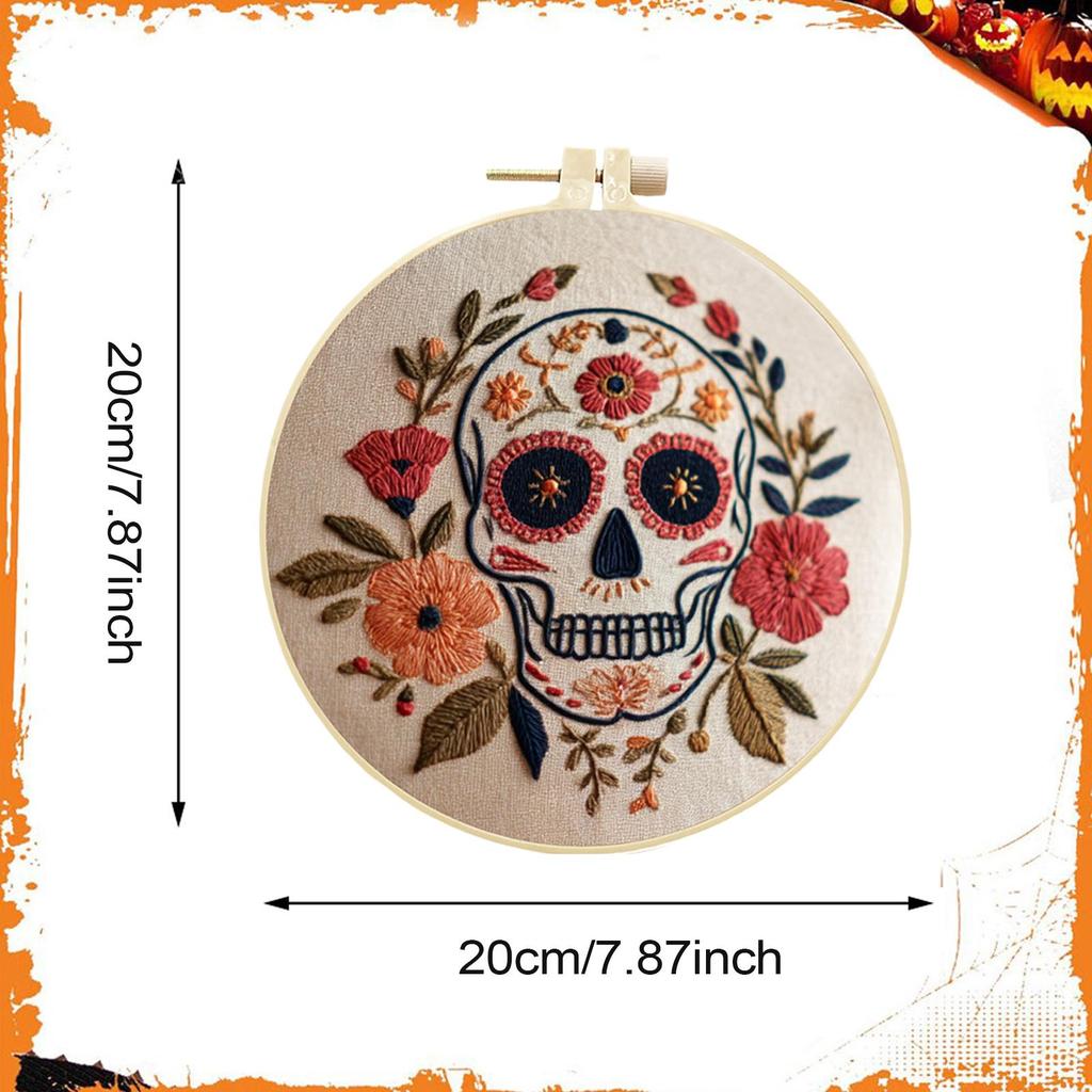 Gothic Embroidery Kit Halloween Skull Embroidery for Beginners Gothic Hoop Threads Scissors Set for Craft Enthusiasts Women
