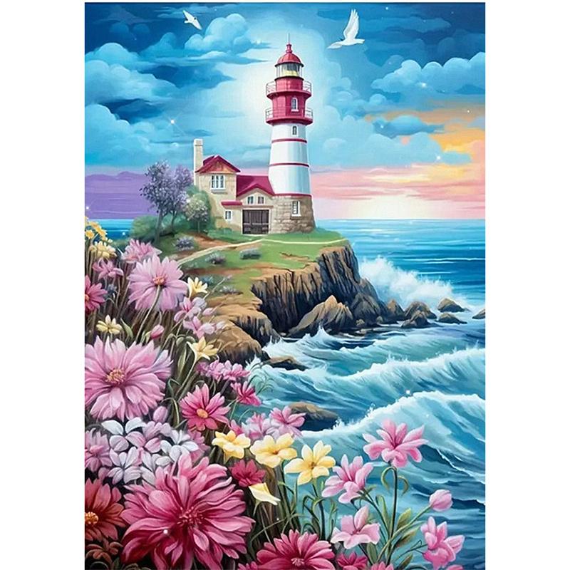 

DIY Алмазная картина Море и маяк Набор для вышивки крестом Мозаичное искусство Алмазная картина Полный круг Алмазное украшение для дома Round 30x40cm
