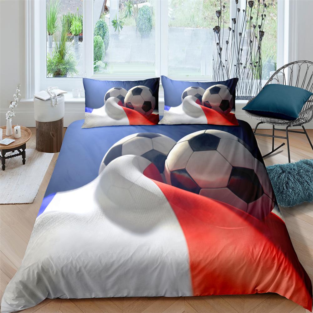 Jmg Household Supplies Unisex White/Red 3D Football King Queen Duvet Cover Soccer Bedding Set For Kids Teens Boys Ball Sports 2/3Pcs Polyester Quilt Cover