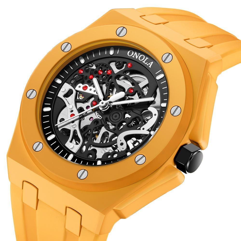 

Multi‑Color Skeleton Automatic Watch for Men Luminous Waterproof Mechanical Sports Watch Silicone Band оранжевый