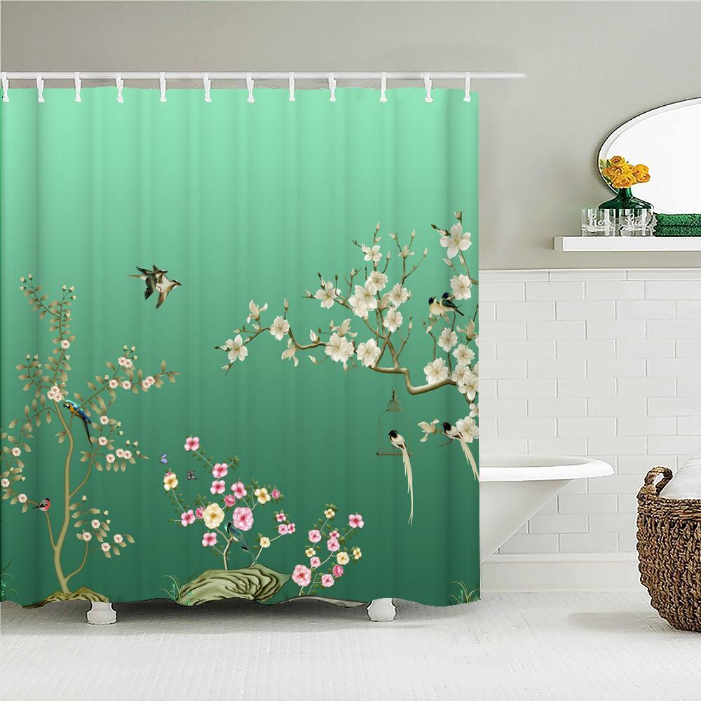 Tropical Leaves Palm Tree Bird Animals Pattern Shower Curtains Bathroom Curtain Waterproof Frabic Bath Bathroom Curtains