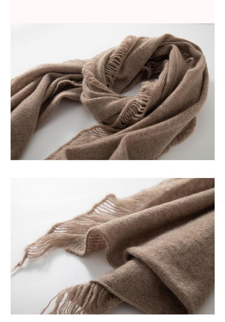 Women's 100% Cashmere Scarf - Soft, Warm, Elegant Knit with Tassels for Autumn and Winter.