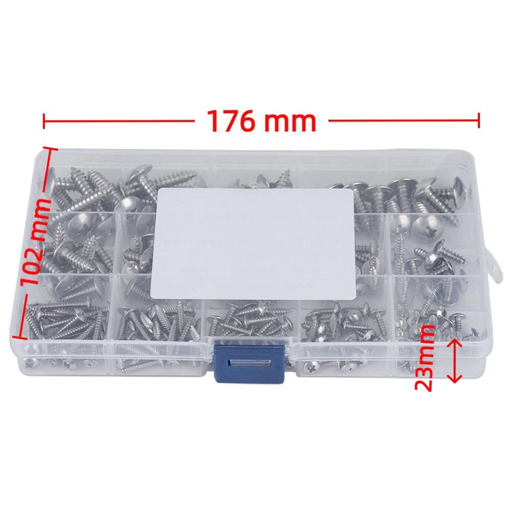 180 Pcs 304 Stainless Steel Self Tapping Screws M3 M4 M5 M6 Truss Head Wood Screws Coarse Threaded Flat Head Sheet Metal Screws