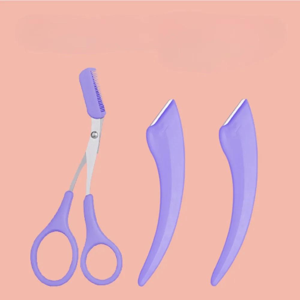 

Набор из 2 шт. триммеров для бровей из нержавеющей стали, портативные ножницы для бровей с расческой, нож для бровей, бритва для удаления волос, инструменты для макияжа лица