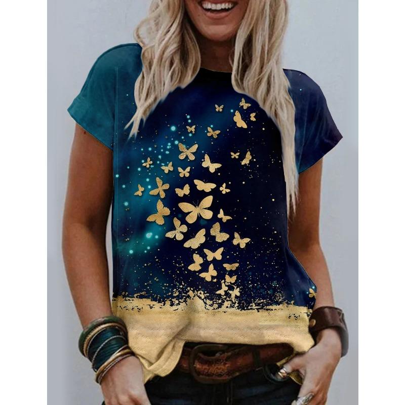 Summer Round Neck 3D Animal Print Top Fashionable Casual Short Sleeved Women's T-shirts