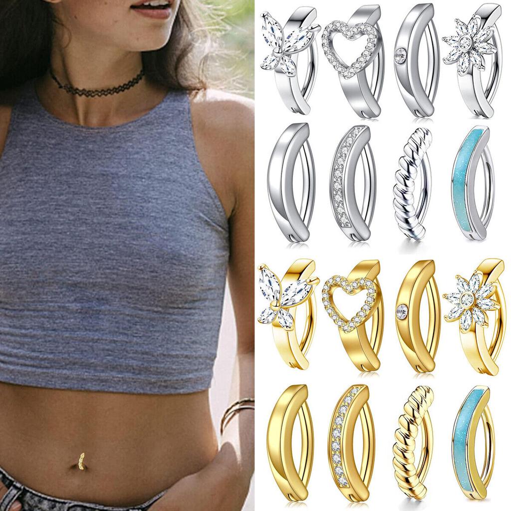 14G Belly Button Ring for Women Surgical Steel CZ Clicker Ball Belly Piercing Ring Simple Reverse Navel Rings Body Jewelry