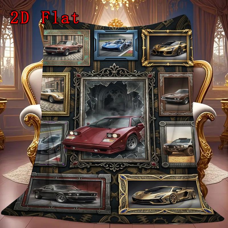 Classic Car Collection 2D Flat Pattern Flannel Blanket, High Quality All Seasons, Home Decor, Warmth and Comfort, Perfect for Christmas Gifts.