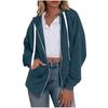 Women's Fashionable Solid Color Long Sleeved Hooded Sweatshirt With Loose Zipper Pocket Jacket
