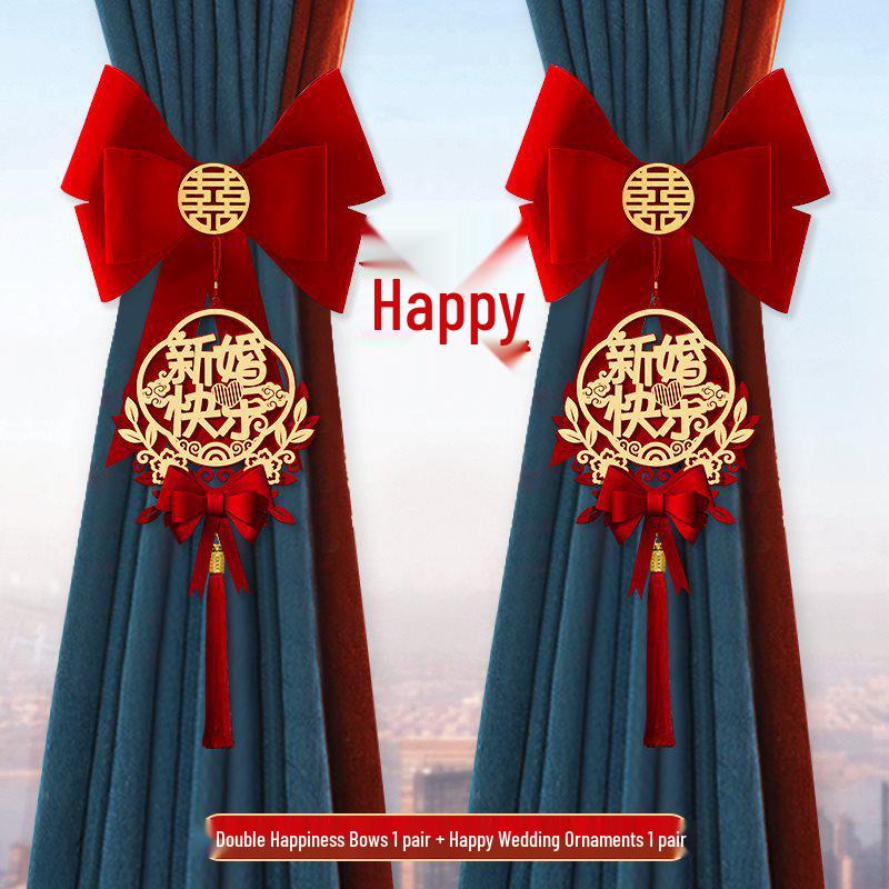 Wedding Curtain Tiebacks: Bridal Room Double Happiness Decor Set