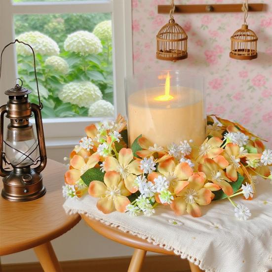 Umělý věnec na svíčku s divokými květy Malé květiny Držák na sloupovou svíčku pro venkovský styl Jarní svatba