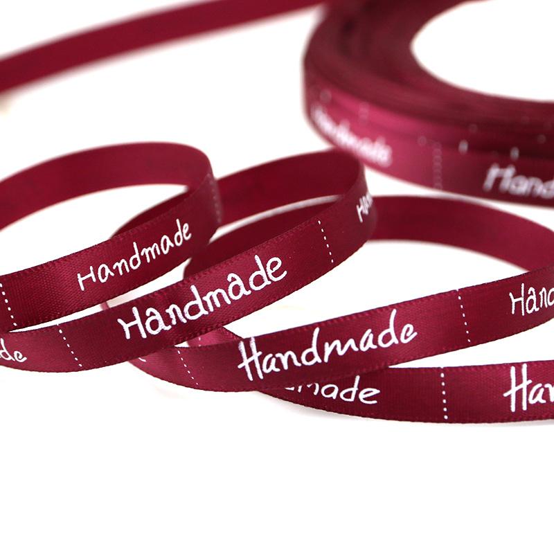 

(25 ярдов/лот) 10 мм Белая печатная Ручная работа Лента цветная Романтическая подарочная упаковка Ленты бордовый