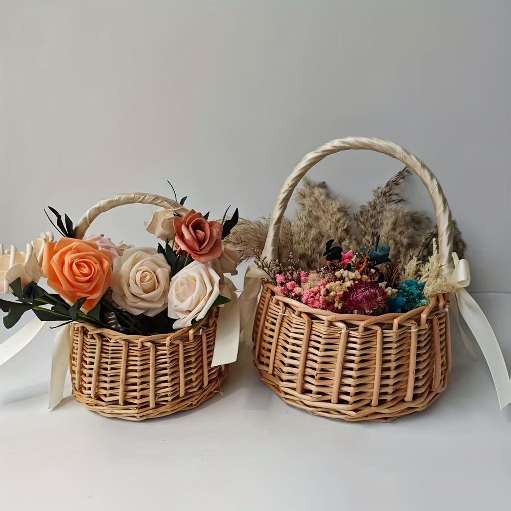 1pc Wicker Vine Basket with Handle,Petal Basket Candy Storage Basket,Wedding Flower Child Basket Set,Vine Box Home Decor