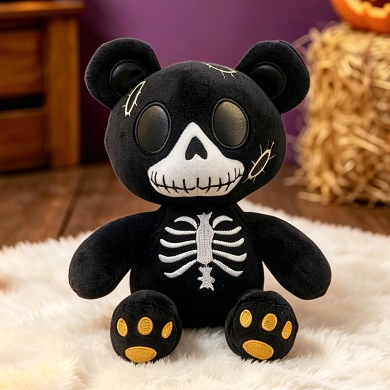 Skeleton Bear Plush Toy Gothic Skull Teddy Stuffed Animal Cartoon Doll Cute Halloween Decor Collectible Soft Unique Child Gift