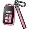For Honda Key Fob Cover with Metal/Keychain,5 Buttons Silver Pink | TPU Key Case,Compatible with 2021 2022 Accord Civic Crosstour CR-V CR-Z Odyssey