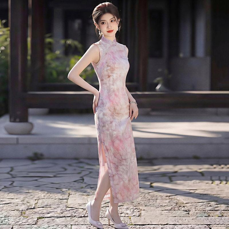 Pink Sleeveless National Style New Chinese Suzhou Long Cheongsam Improved Young 1011 New Women's High-end Summer