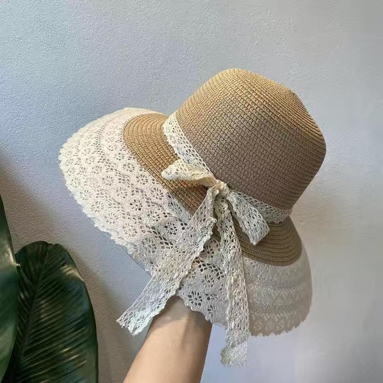 Summer hat female lace edge Internet celebrity sunshade sun hat straw straw hat seaside beach hat versatile tide