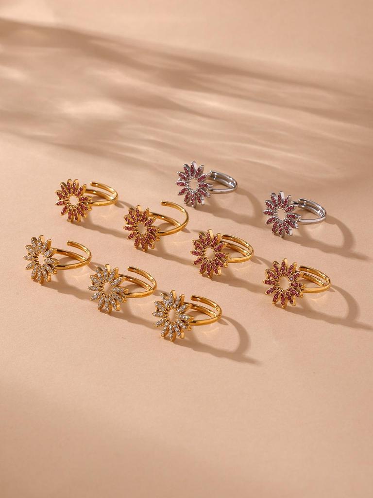 Qiong Yao Sunflower Zircon Sparkle Jewelry Set: Bracelet, Necklace & Ring - High-End Unique Design, Colorfast.